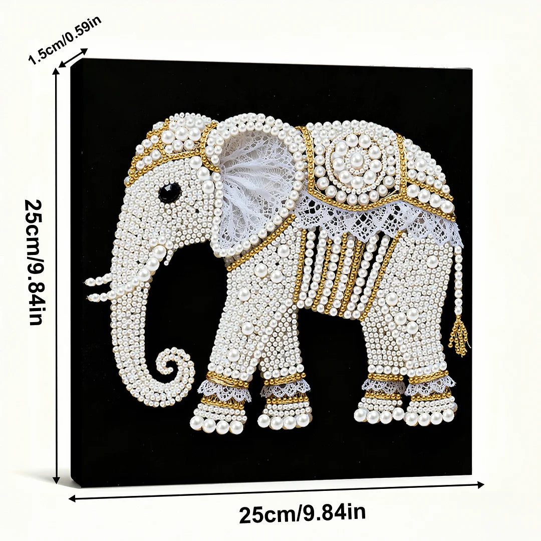DIY Pearl Painting With Frame - Handmade Self-Adhesive Pearls - Elephant (25*25cm) B