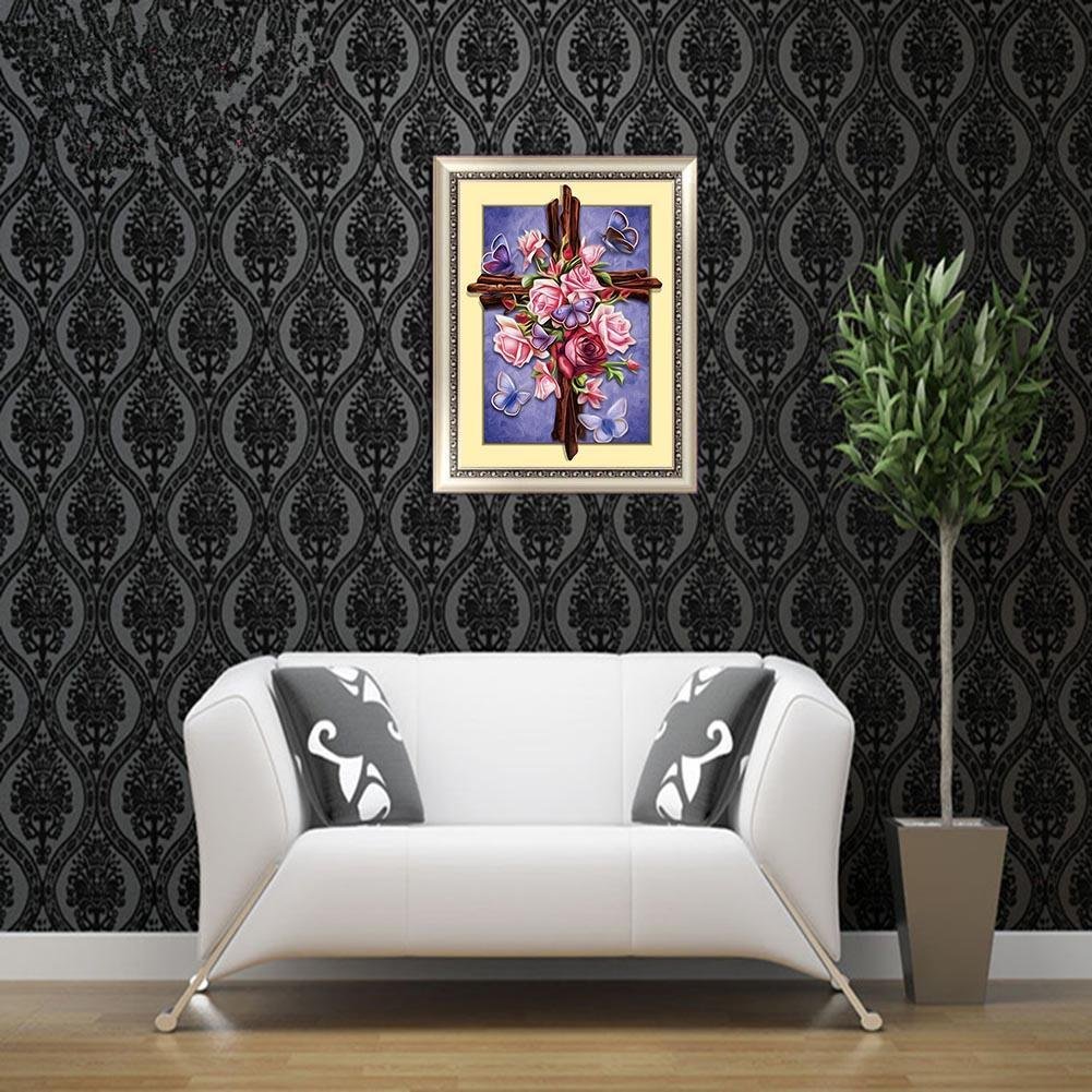 Diamond Painting - Full Round - Rose in Cross