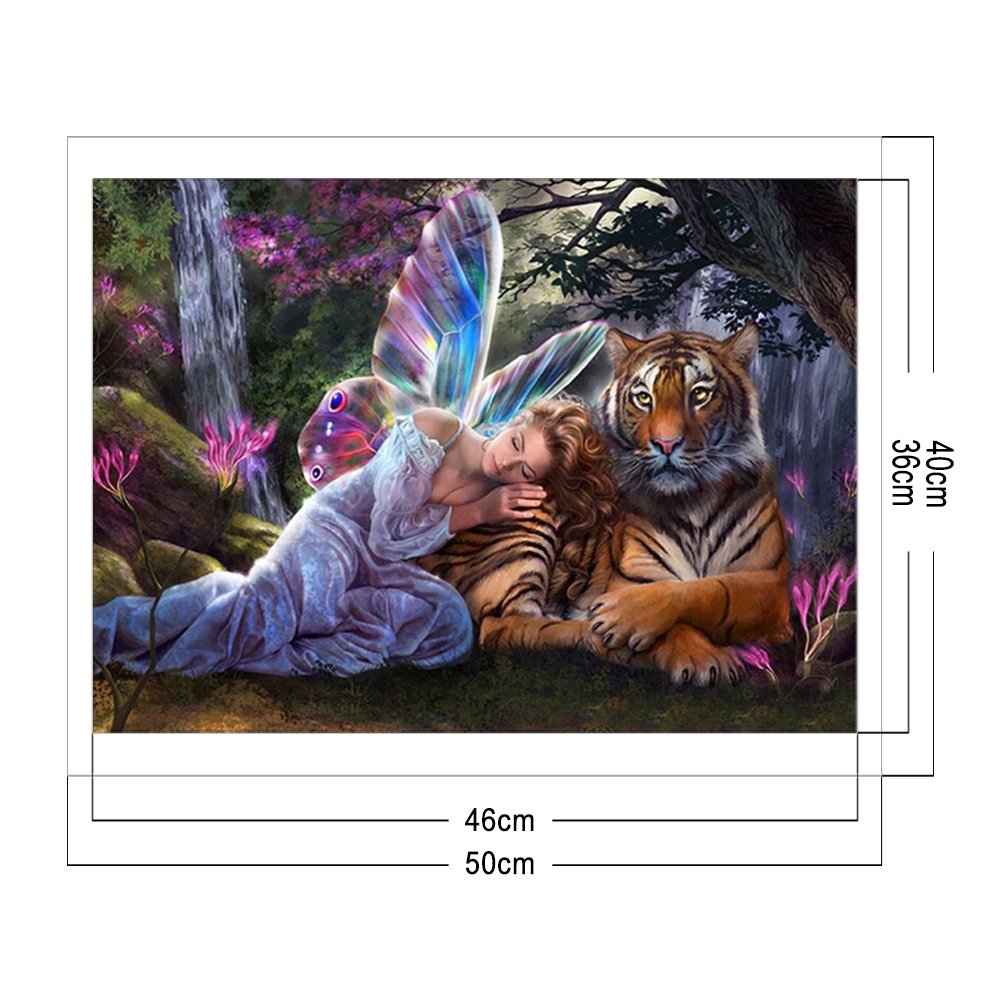11CT Stamped Cross Stitch Kit Angels&Tiger Quilting Fabric (50*40CM)