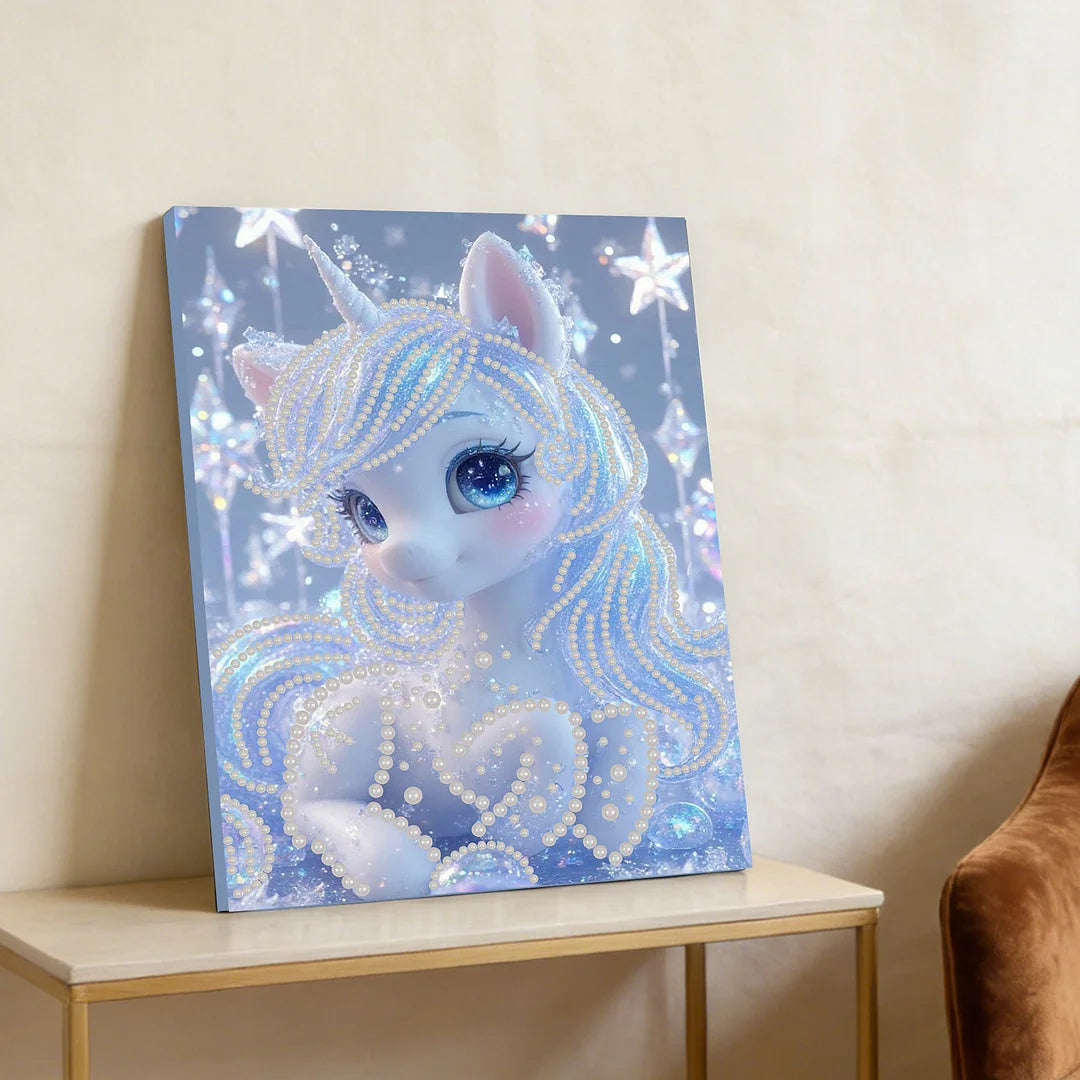 DIY Pearl Painting With Frame - Handmade Self-Adhesive Pearls - White Horse (30*40cm)