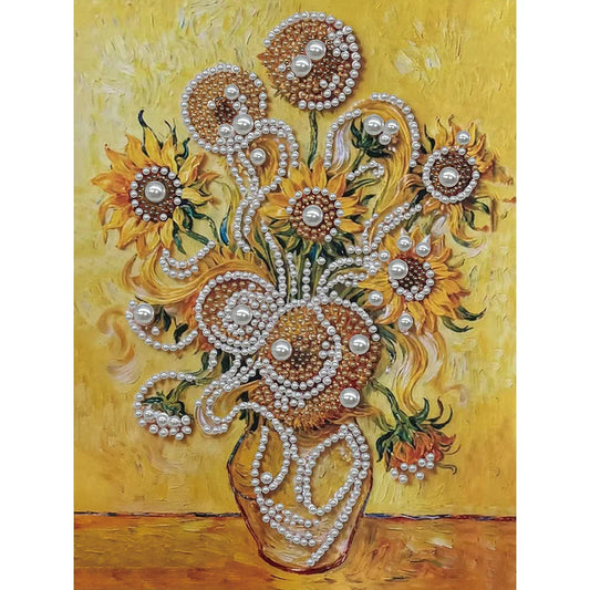 DIY Pearl Painting With Frame - Handmade Self-Adhesive Pearls - Sunflower Vase (30*40cm)