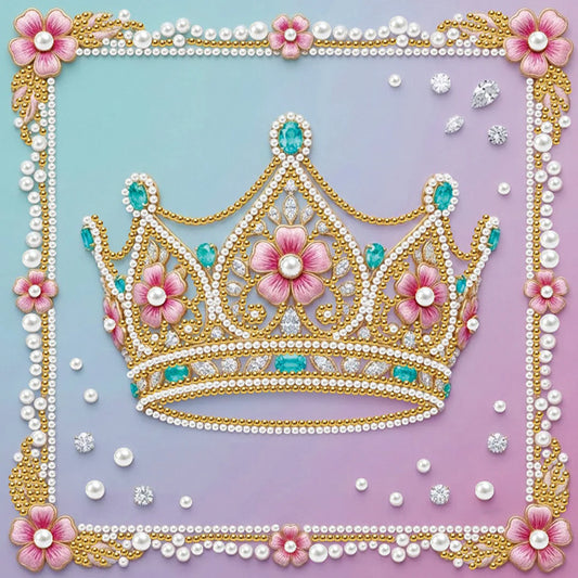 DIY Pearl Painting With Frame - Handmade Self-Adhesive Pearls - Crown (25*25cm)