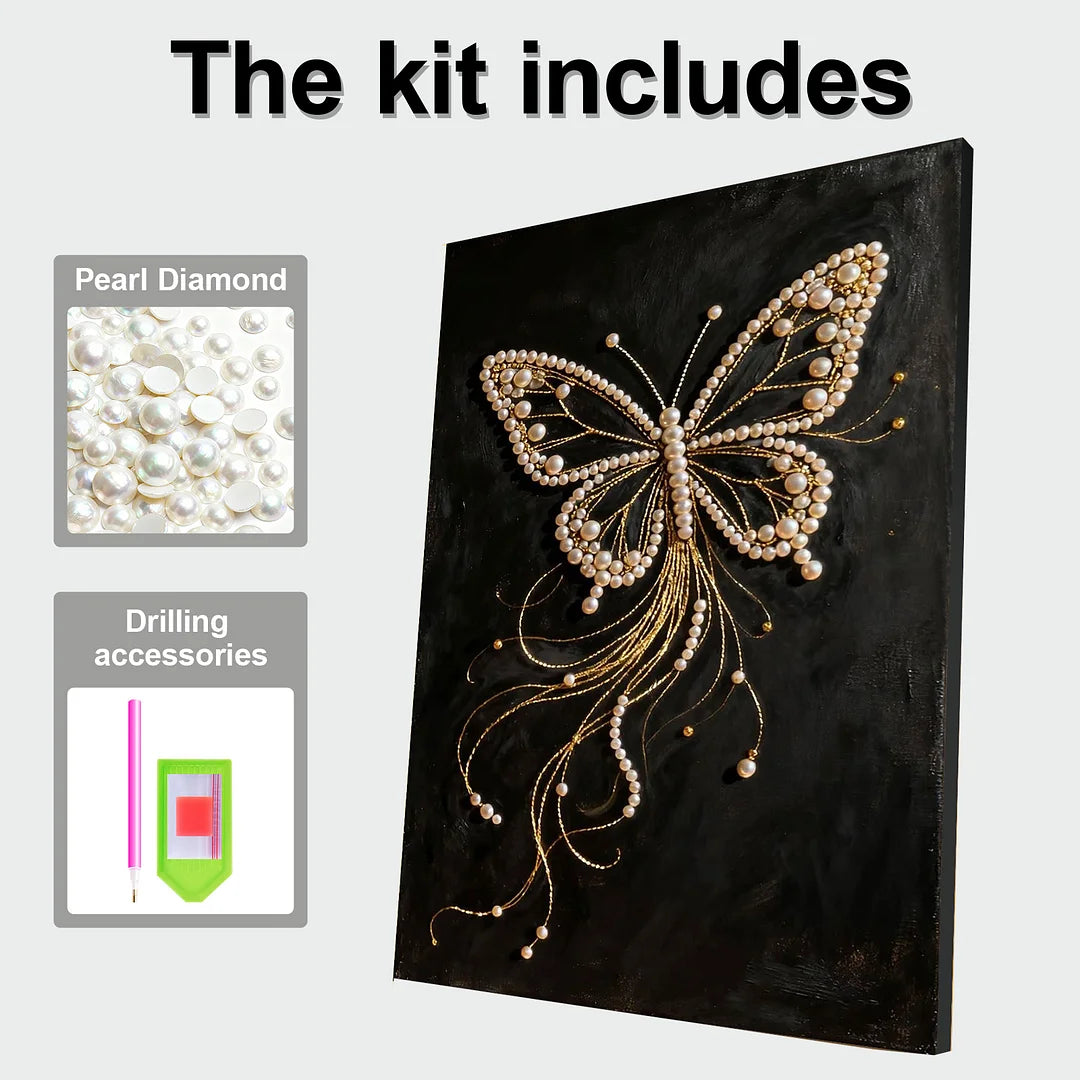 DIY Pearl Painting With Frame - Handmade Self-Adhesive Pearls - Butterfly (30*40cm) D