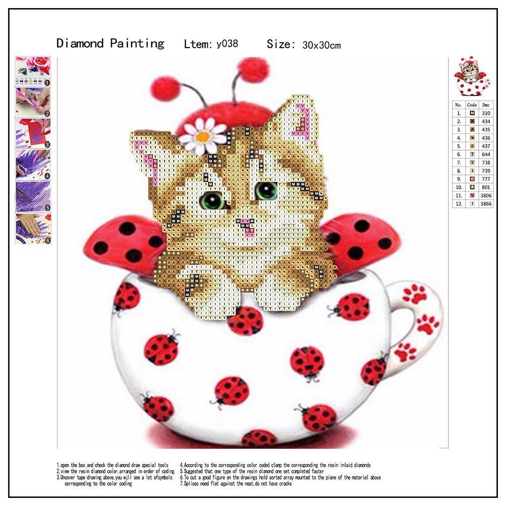 Diamond Painting - Partial Round - Cute Cup Cat