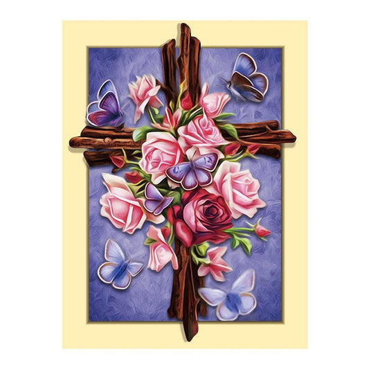 5D Diy Diamond Painting Kit Full Round Beads Rose in Cross