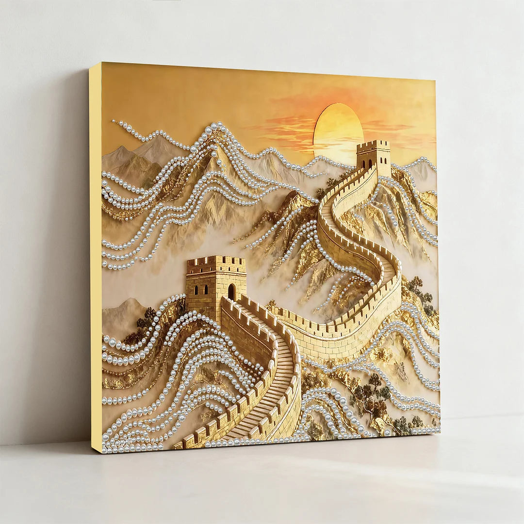 DIY Pearl Painting With Frame - Handmade Self-Adhesive Pearls - Great Wall (30*30cm)