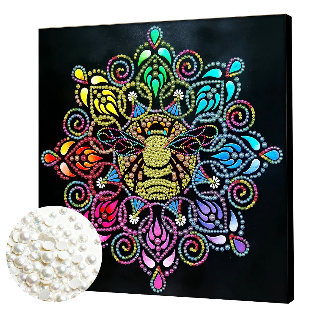 DIY Pearl Painting With Frame - Handmade Self-Adhesive Pearls - Lion Spirit Mandala (25*25cm)