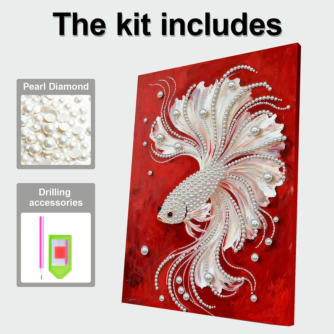 DIY Pearl Painting With Frame - Handmade Self-Adhesive Pearls - Fish (30*40cm)