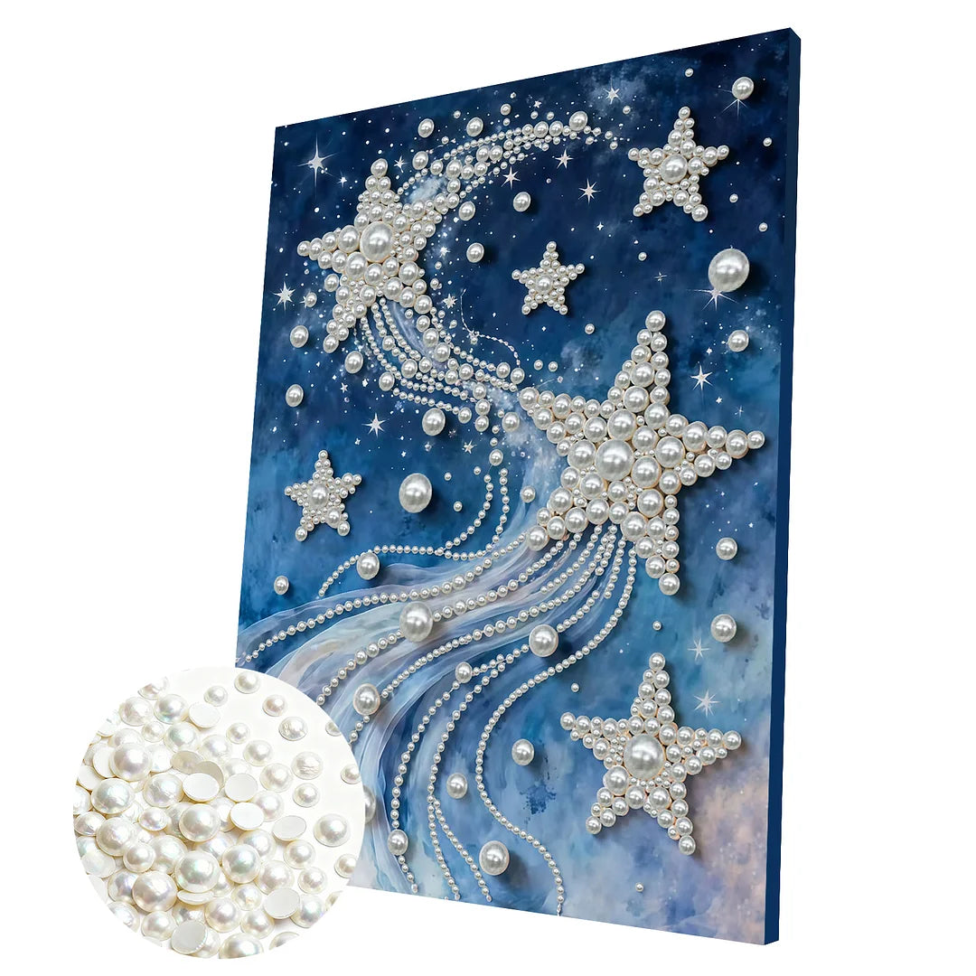 DIY Pearl Painting With Frame - Handmade Self-Adhesive Pearls - Star (30*40cm)