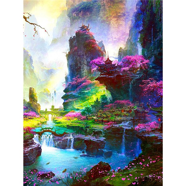 Diamond Mosaic Embroidery Kit Colorful Mountain Waterfall