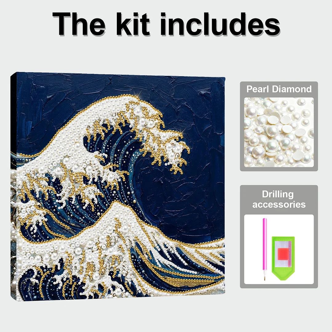 DIY Pearl Painting With Frame - Handmade Self-Adhesive Pearls - Waves (25*25cm)
