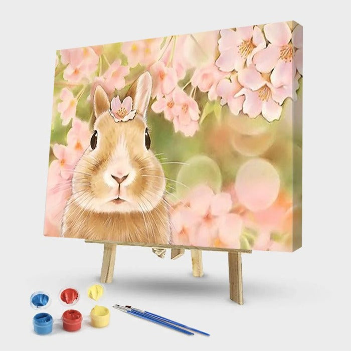 Flower Rabbit Hand Painted Artwork Oil Drawing Wall Art Picture
