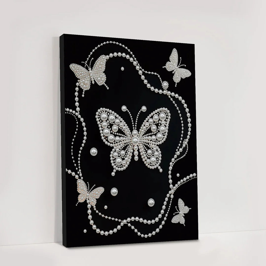 DIY Pearl Painting With Frame - Handmade Self-Adhesive Pearls - Butterfly (30*40cm) F