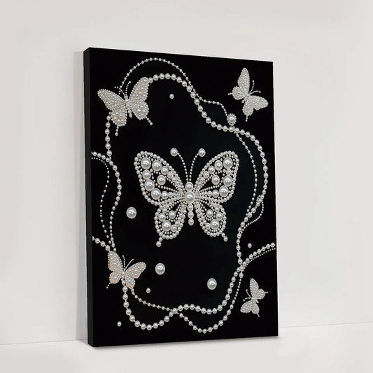 DIY Pearl Painting With Frame - Handmade Self-Adhesive Pearls - Butterfly (30*40cm) F