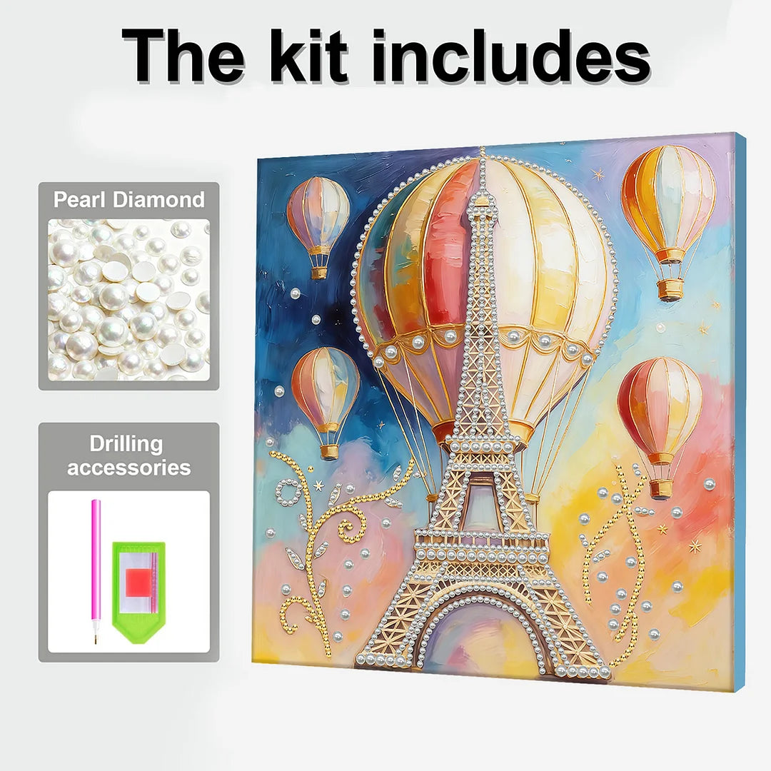 DIY Pearl Painting With Frame - Handmade Self-Adhesive Pearls - Hot Air Balloon (30*30cm)