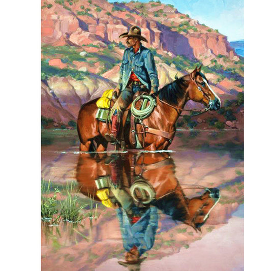 Cowboy Full Round Square Diamond Painting Kits 50 x 70cm