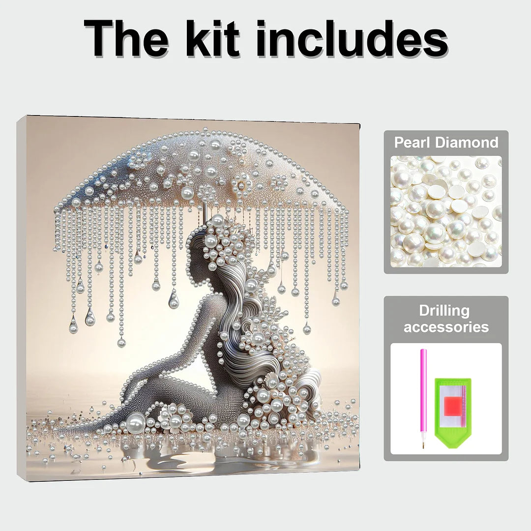 DIY Pearl Painting With Frame - Handmade Self-Adhesive Pearls - Lady (30*30cm) B