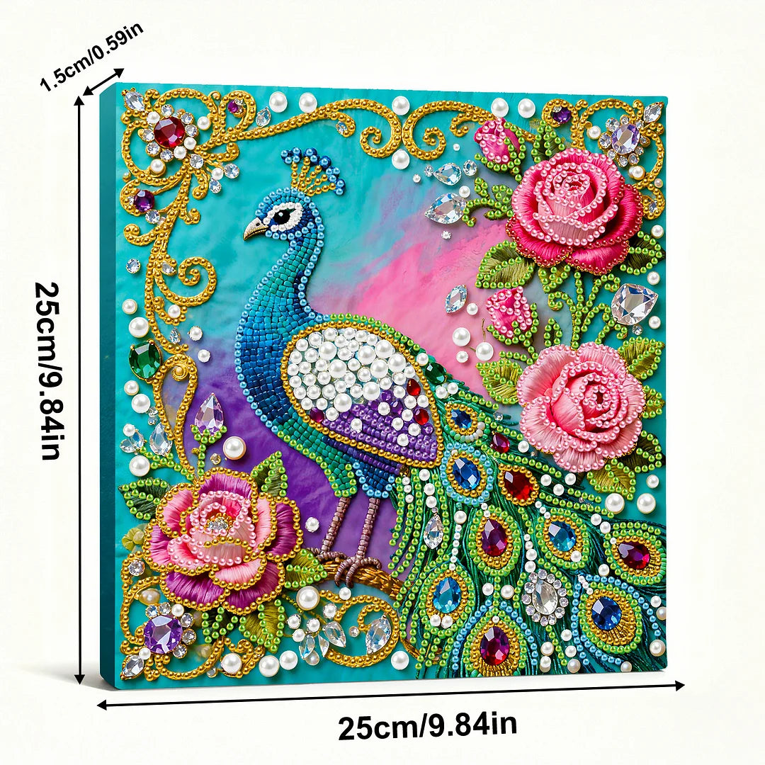 DIY Pearl Painting With Frame - Handmade Self-Adhesive Pearls - Peacock (25*25cm) C