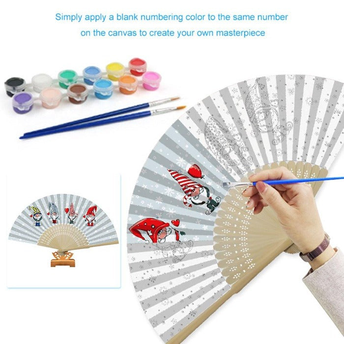 DIY Dwarf Gnome Oil Paint Kit by Numbers Folding Paper Fan Abstract Acrylic Paint