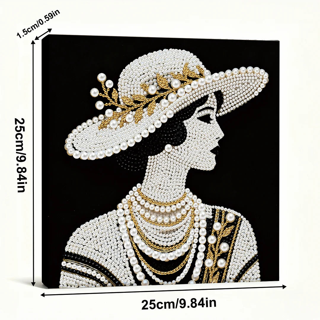 DIY Pearl Painting With Frame - Handmade Self-Adhesive Pearls - Lady (25*25cm) A