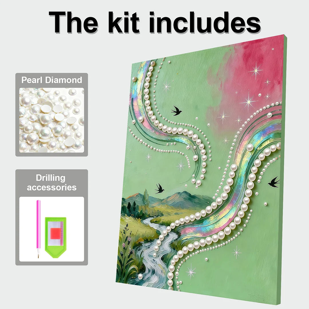 DIY Pearl Painting With Frame - Handmade Self-Adhesive Pearls - village (30*40cm)