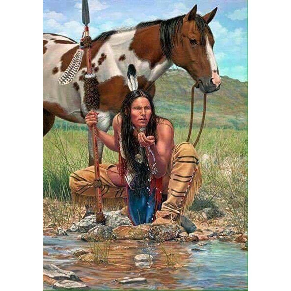 5D Diy Diamond Painting Kit Full Round Beads Drinking Indians