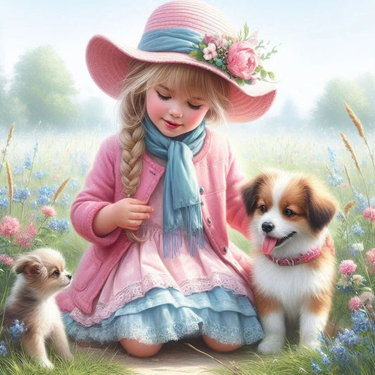 Diamond Painting - Full Round / Square - Dog and Girl U