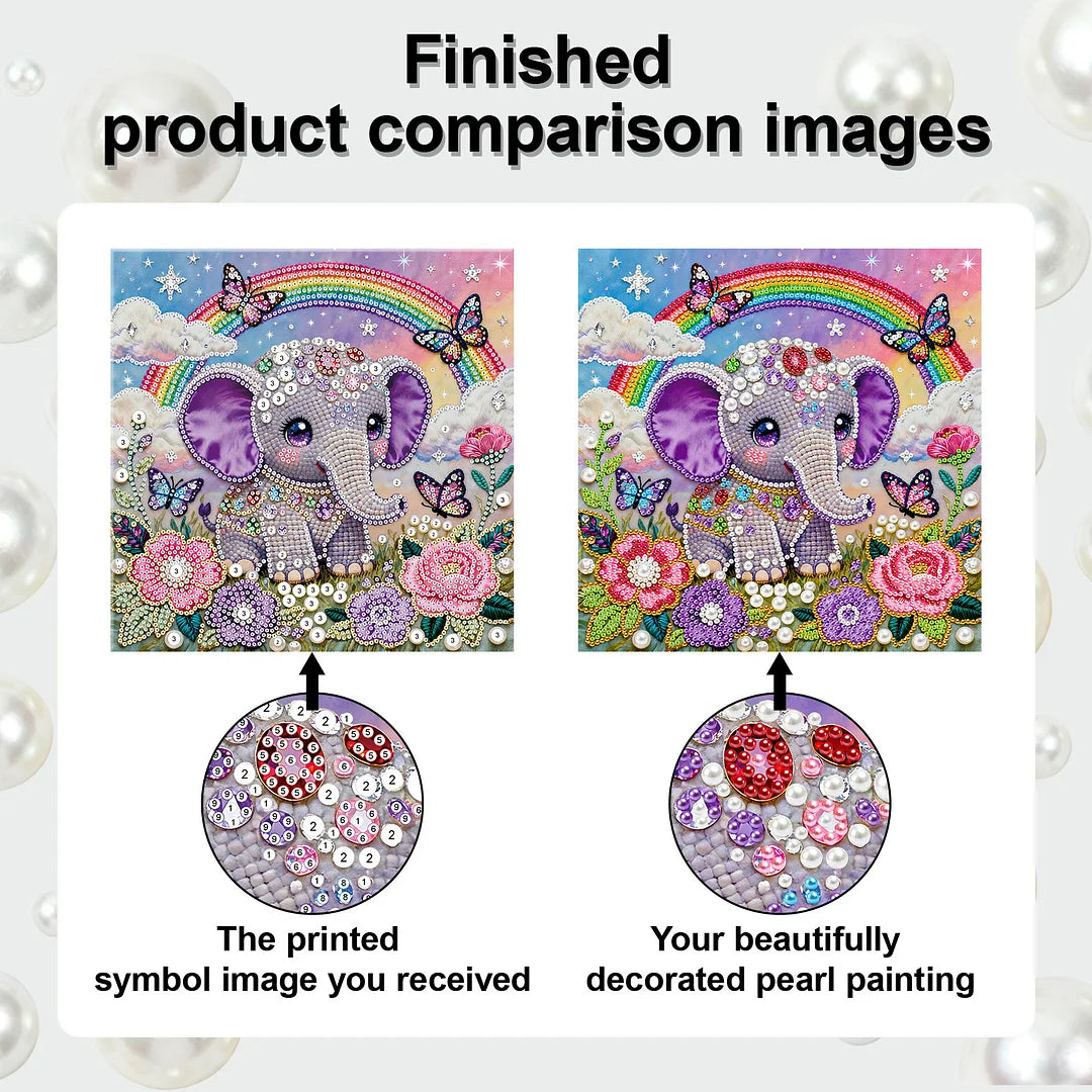 DIY Pearl Painting With Frame - Handmade Self-Adhesive Pearls - Elephant (25*25cm) A