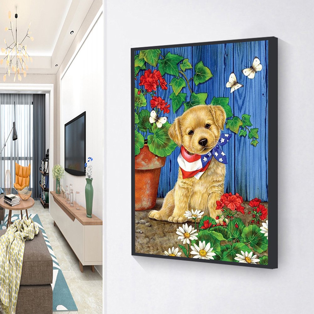5D DIY Diamond Painting Kit - Full Round - Flower Dog