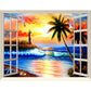 5D Diy Diamond Painting Kit Full Round Beads Sunset Window Beach