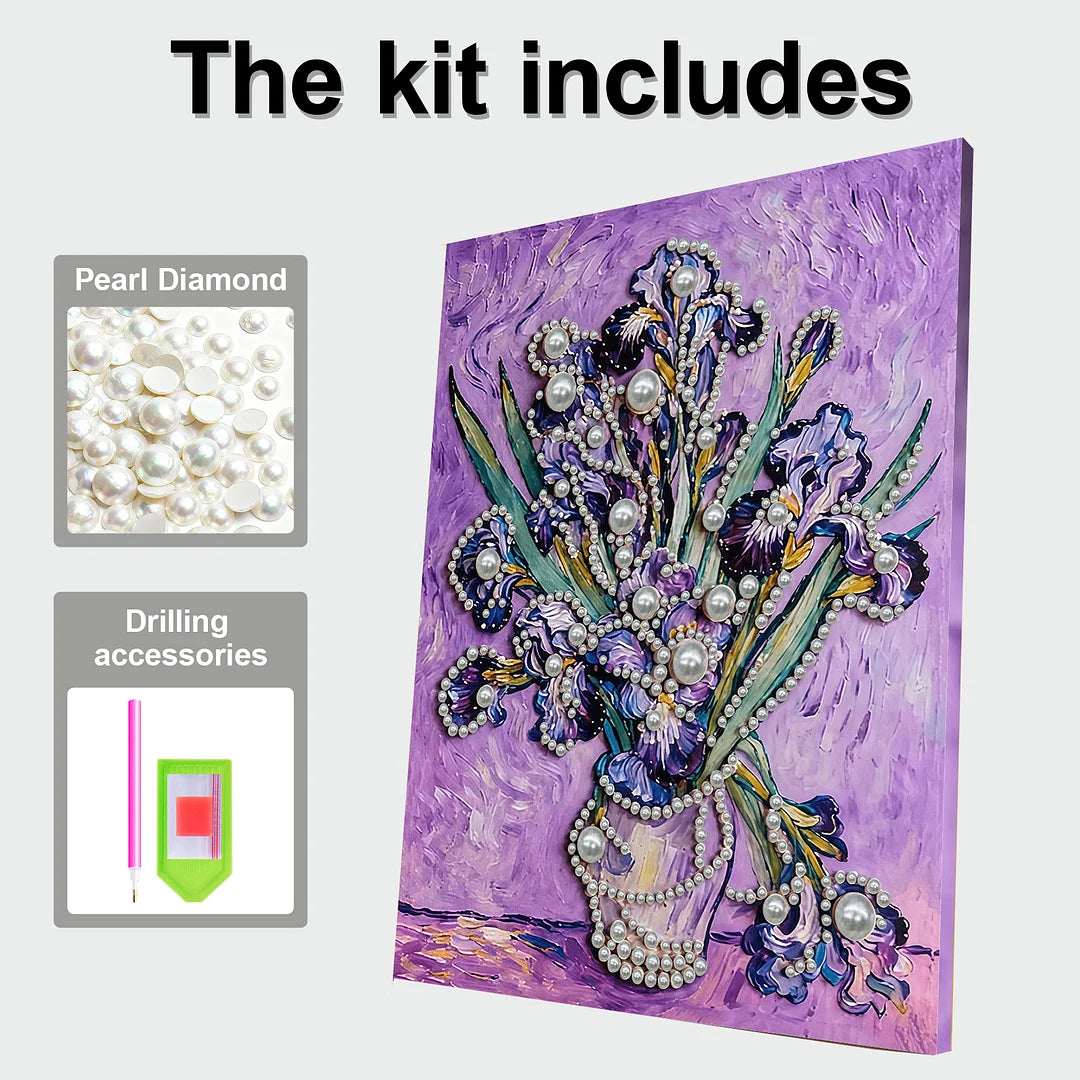 DIY Pearl Painting With Frame - Handmade Self-Adhesive Pearls - Iris (30*40cm) B