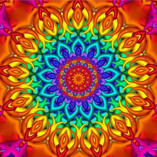 5D Diy Diamond Painting Kit Full Round Beads Retro Flower Mandala
