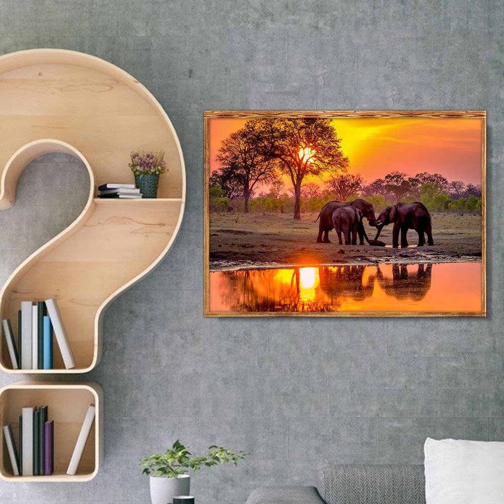 Diamond Painting - Full Round - Sunset Elephant