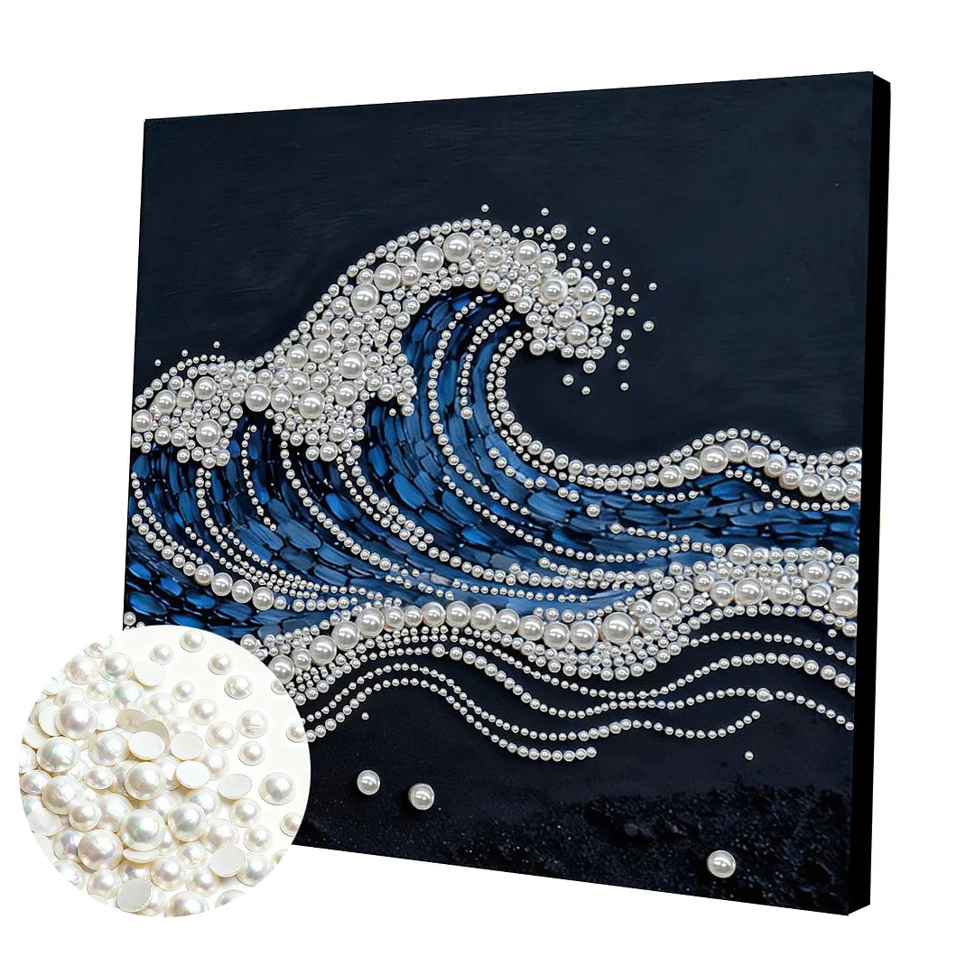 DIY Pearl Painting With Frame - Handmade Self-Adhesive Pearls - Waves (30*30cm) D