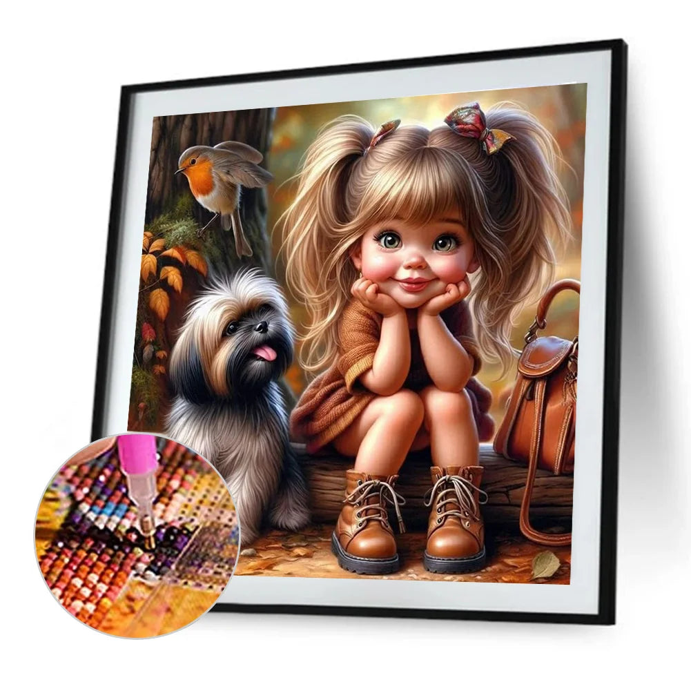 Diamond Painting - Full Round / Square - Little Girl and Dog