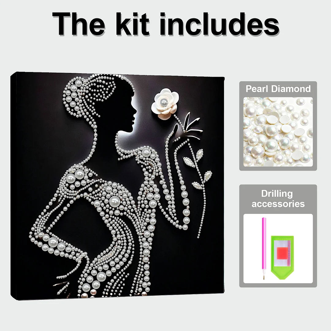 DIY Pearl Painting With Frame - Handmade Self-Adhesive Pearls - Silhouette Lady (30*30cm)