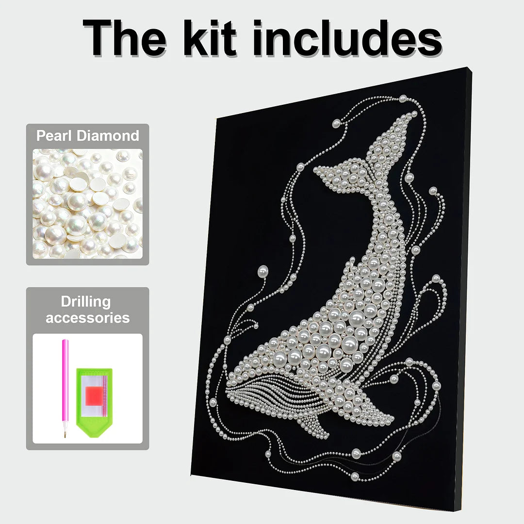 DIY Pearl Painting With Frame - Handmade Self-Adhesive Pearls - White Whale (30*40cm)