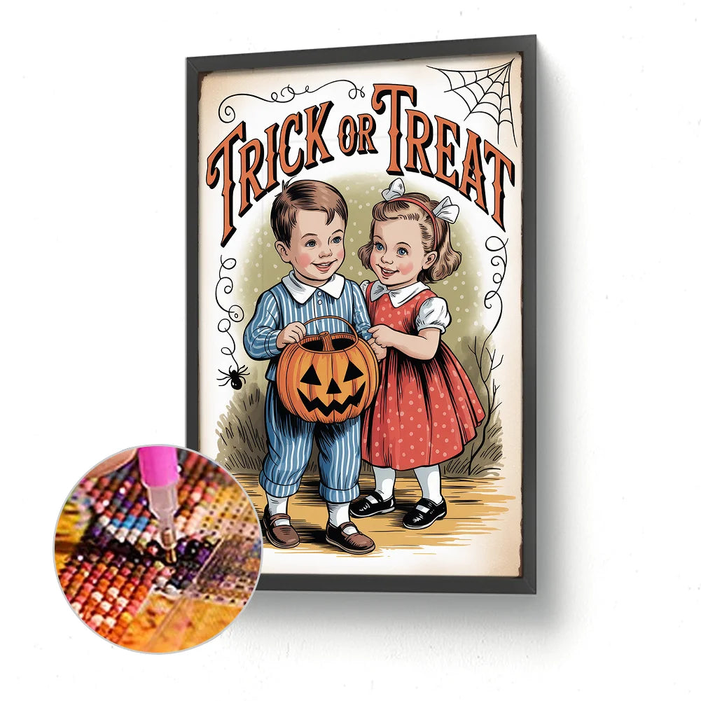 Diamond Painting - Full Round / Square - Halloween Boy and Girl Trick Or Treat (30*45cm)