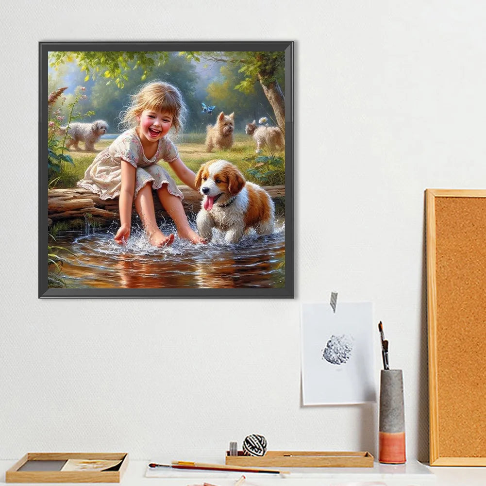 Diamond Painting - Full Round / Square - Dog and Girl F