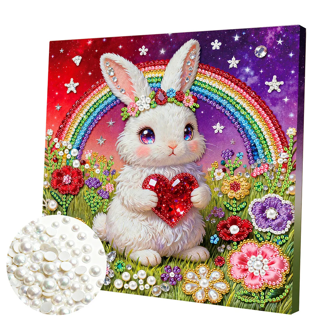 DIY Pearl Painting With Frame - Handmade Self-Adhesive Pearls - Rabbit (25*25cm)