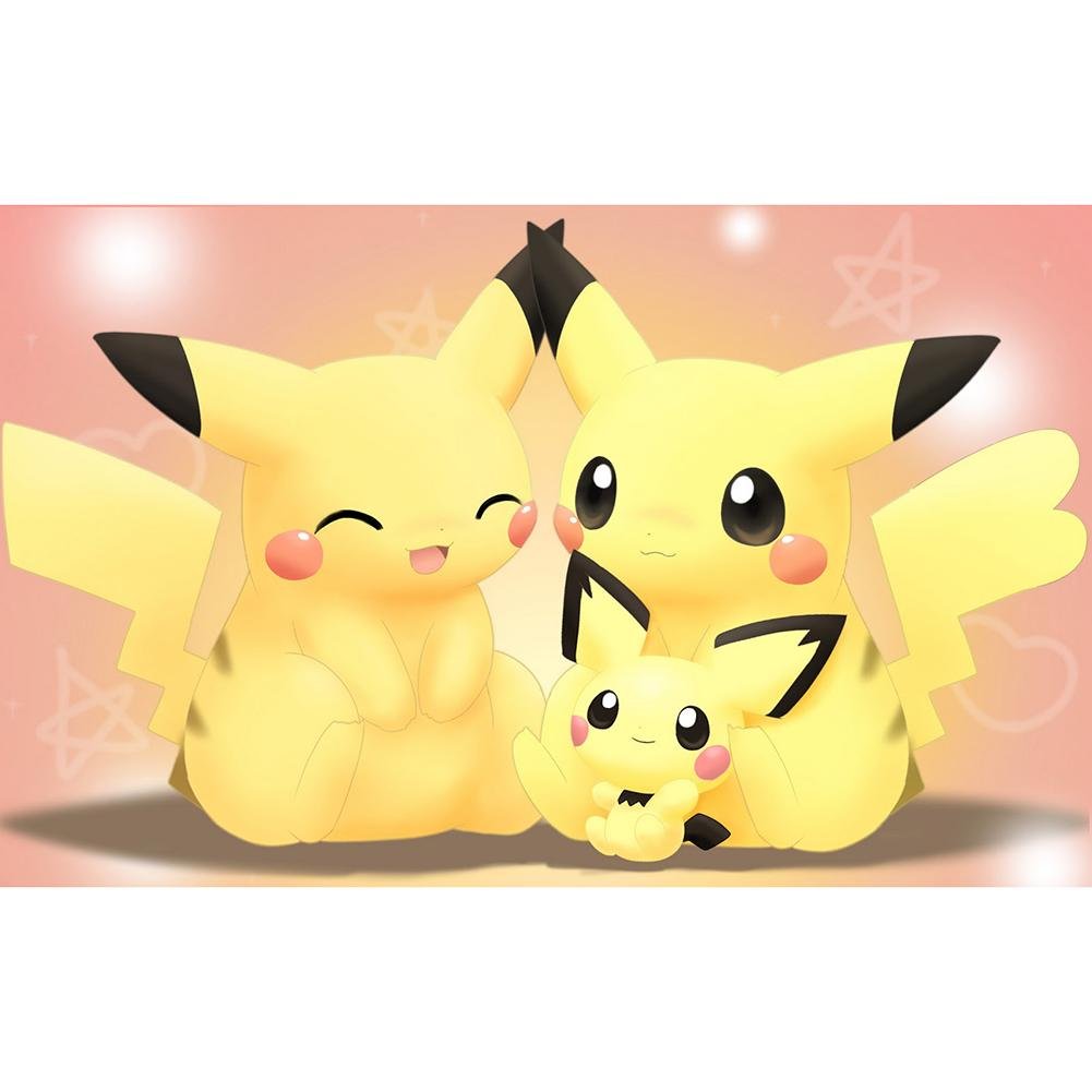 5D Diy Diamond Painting Kit Full Round Beads Pikachu Family