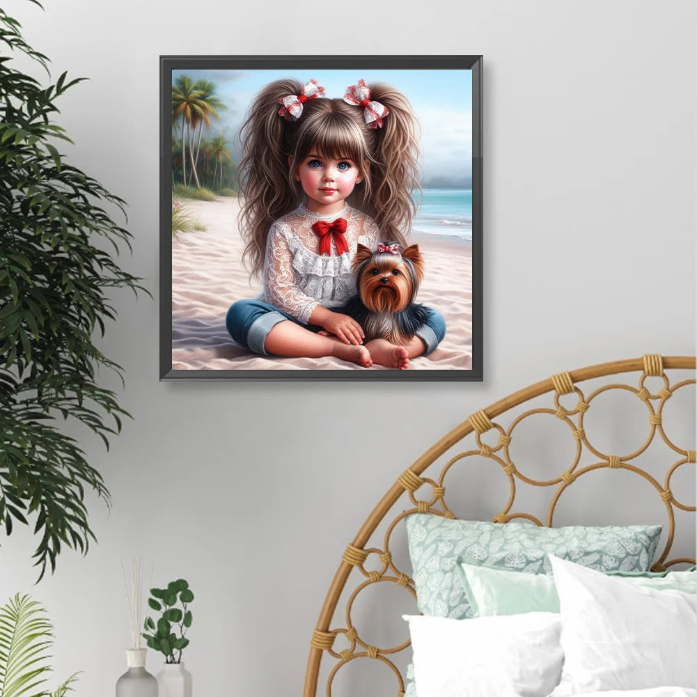Diamond Painting - Full Round / Square - Dog and Girl S