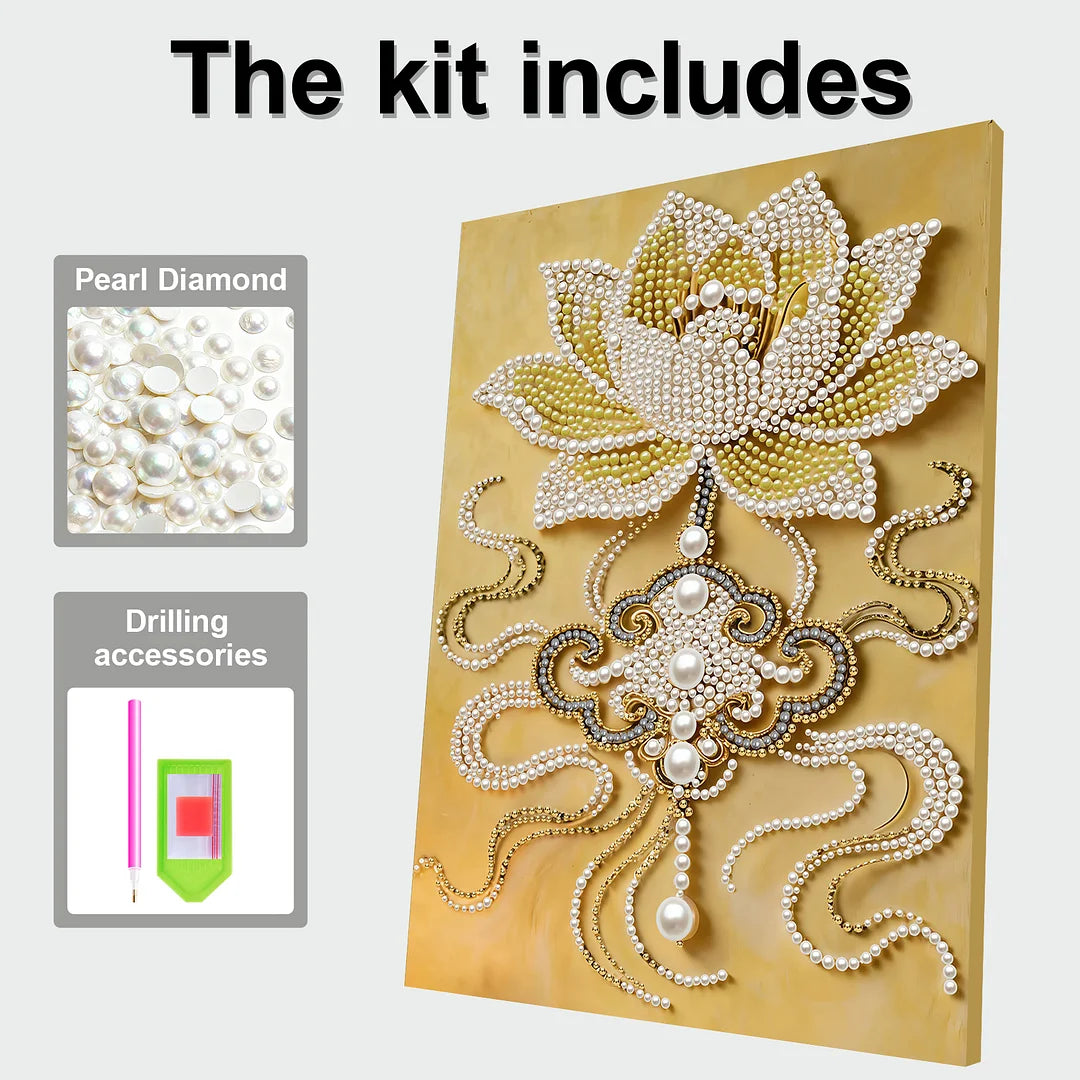 DIY Pearl Painting With Frame - Handmade Self-Adhesive Pearls - Wheat Ingot (30*40cm) C