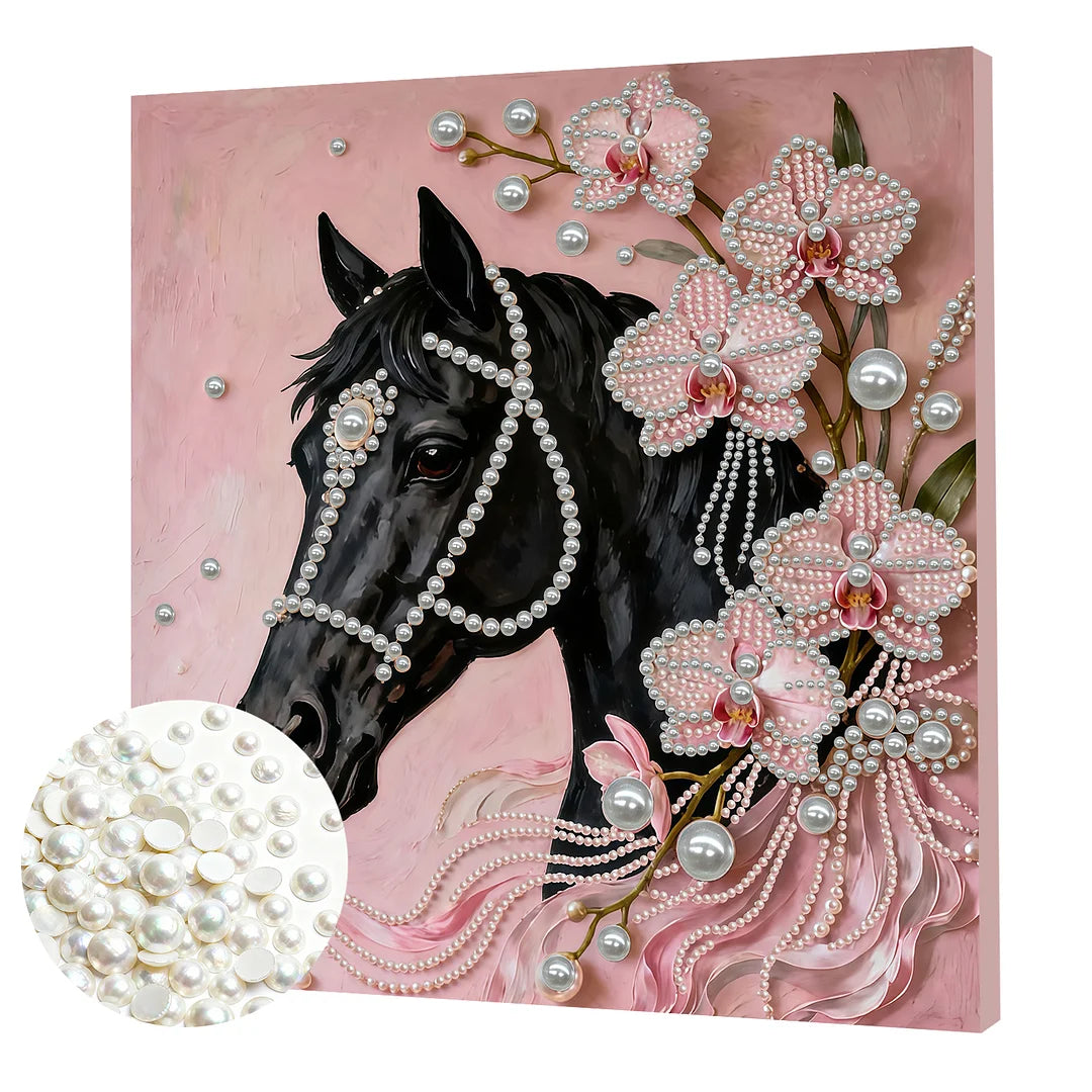 DIY Pearl Painting With Frame - Handmade Self-Adhesive Pearls - Horse (30*30cm) F