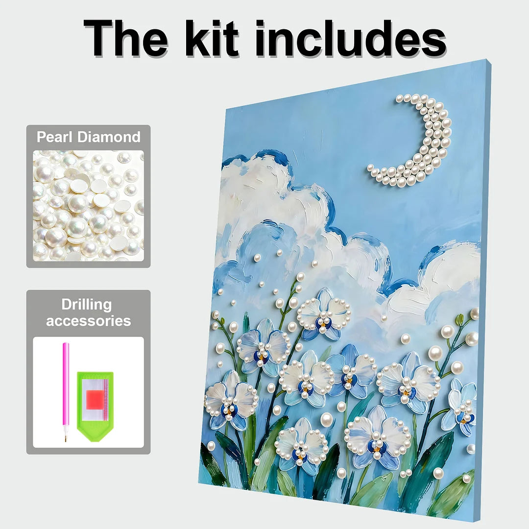 DIY Pearl Painting With Frame - Handmade Self-Adhesive Pearls - Flower Moon (30*40cm)