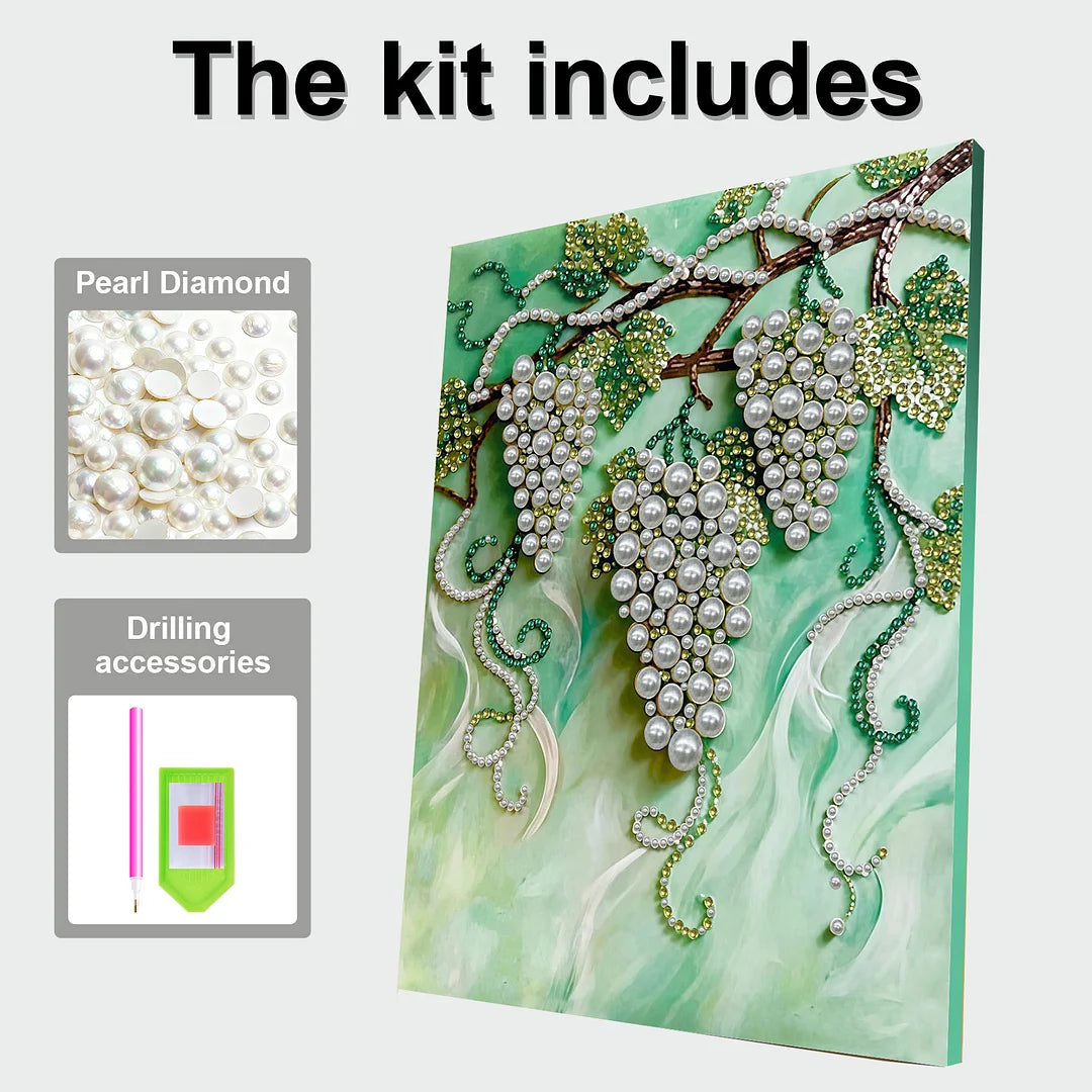 DIY Pearl Painting With Frame - Handmade Self-Adhesive Pearls - Grape (30*40cm)