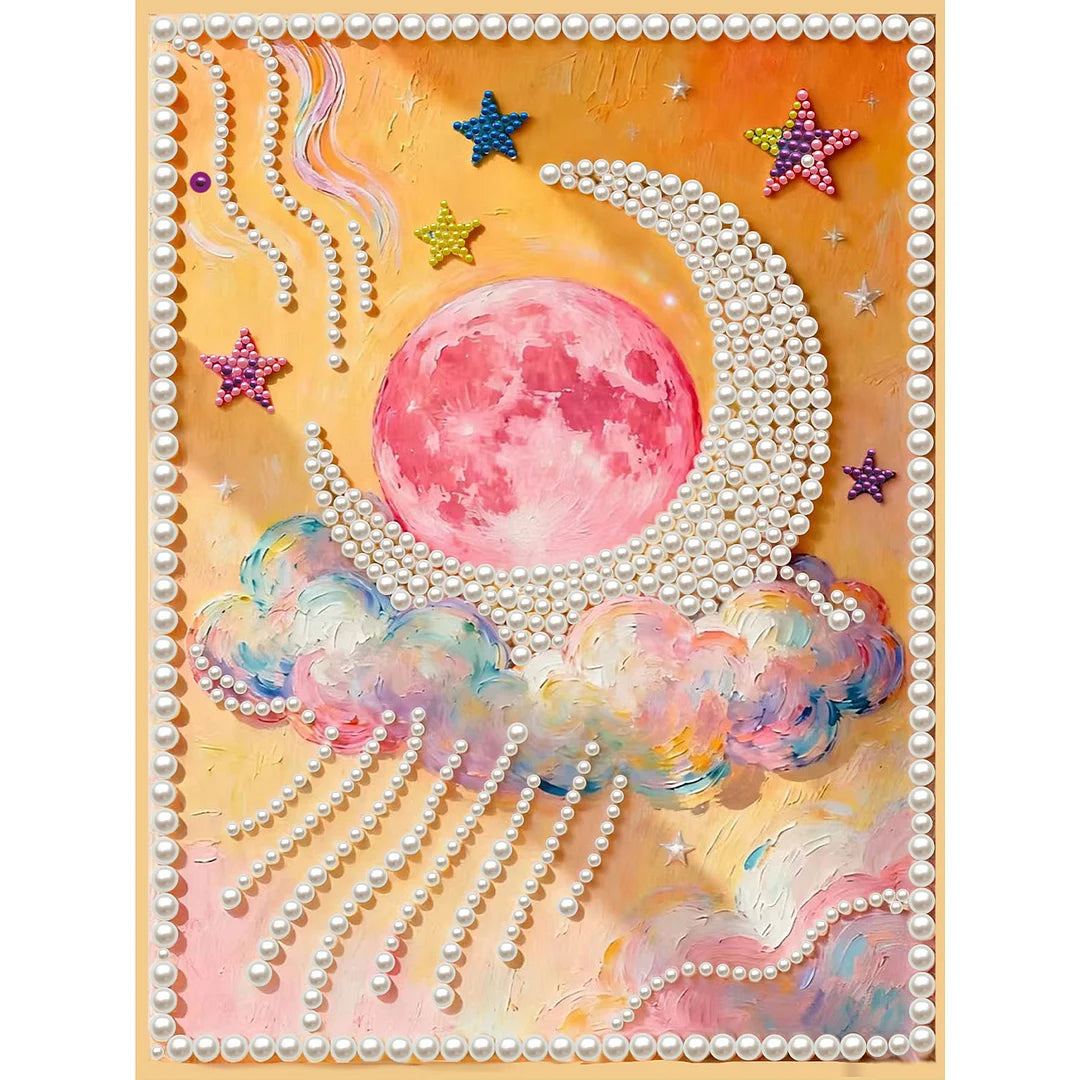 DIY Pearl Painting With Frame - Handmade Self-Adhesive Pearls - Moon oil painting (30*40cm)