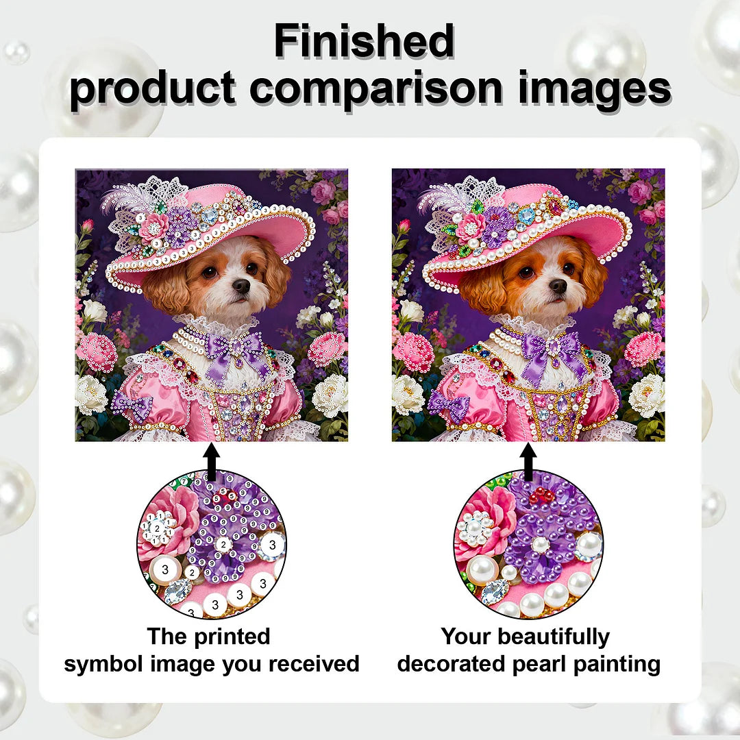 DIY Pearl Painting With Frame - Handmade Self-Adhesive Pearls - Dog (25*25cm)