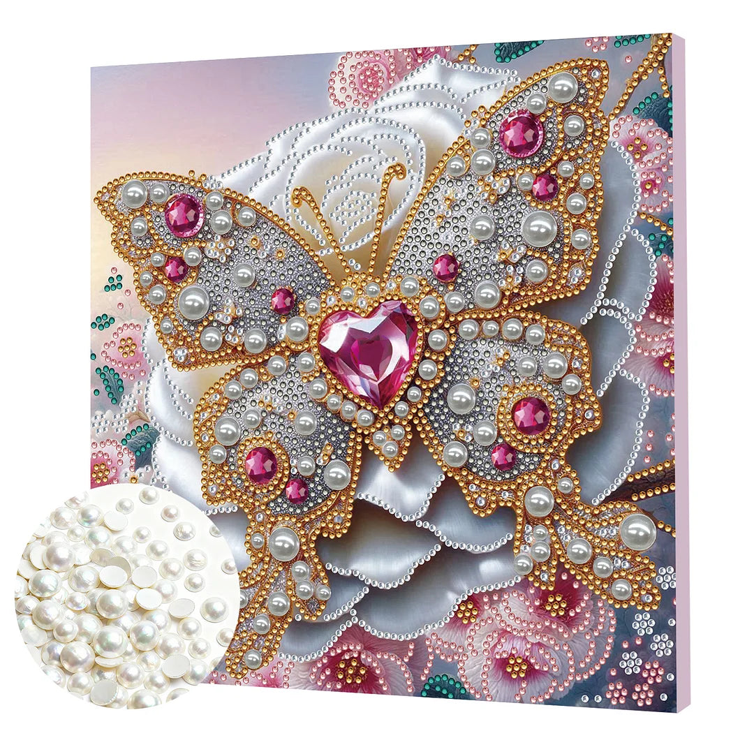 DIY Pearl Painting With Frame - Handmade Self-Adhesive Pearls - Heart Butterfly (25*25cm)