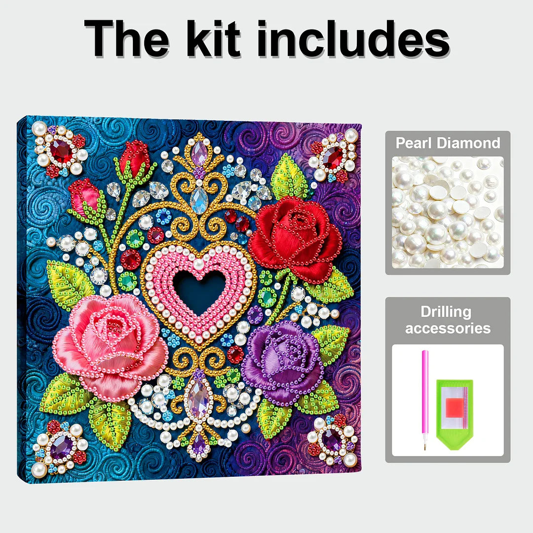 DIY Pearl Painting With Frame - Handmade Self-Adhesive Pearls - Flower (25*25cm) E